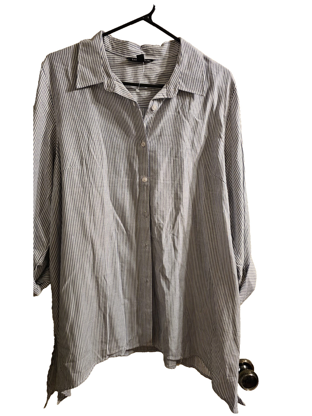 Zac and Rachel Sz XL NWT Roll Tab Sleeve Blue and White Striped Blouse